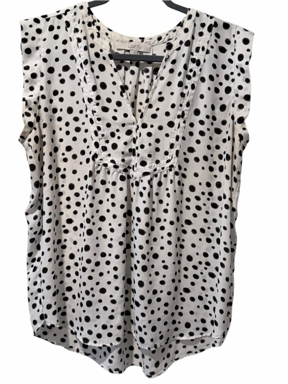 LOFT White Black Polka Dot Chiffon
Sleeveless Blouse Cap Sleeve Split Neck
Sz L - Picture 3 of 7